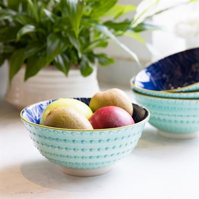 Mikasa KCBOWL18 Glazed Sırlı Seramik Kase Yapraklı İndigo Desenli