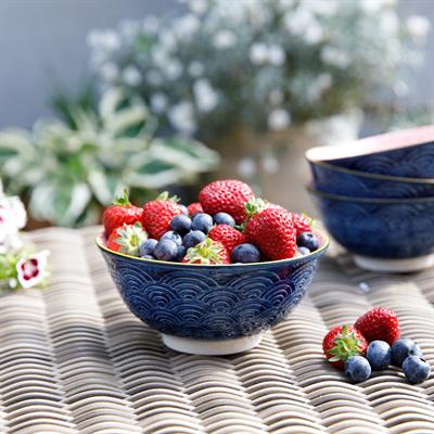 Mikasa KCBOWL27 Glazed Sırlı Seramik Kase Mavi Kavis Desenli