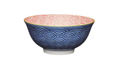 Mikasa KCBOWL27 Glazed Sırlı Seramik Kase Mavi Kavis Desenli