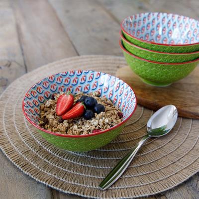Mikasa KCBOWL31 Glazed Sırlı Seramik Kase Geometrik Açık Yeşil Desenli