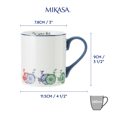 Mikasa MKCANBIKE Fine China 280ml Düz Taraflı Kupa Bisiklet