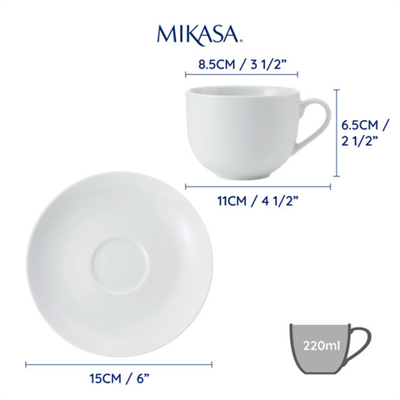 Mikasa MKCHTCUPPK2 Chalk Porselen 2li 220ml Çay Fincanı ve Tabak Seti