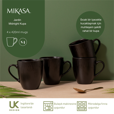Mikasa MKJDMMUGPK4 Jardin Midnight 4lü 420ml Stoneware Kupa Seti Siyah