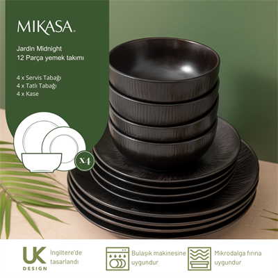 Mikasa MKJDMNIGHT12PC Jardin Midnight 12 Parça Stoneware Yemek Takımı