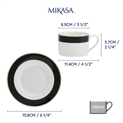 Mikasa MKLDBANDCUPPK2 Luxe Deco 2li 200ml Çay Fincanı ve Tabağı Seti