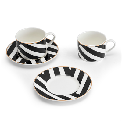 Mikasa MKLDGEOCUPPK2 Luxe Deco Geometrik Çizgili 2li 200ml Çay Fincanı ve Tabaklar Seti