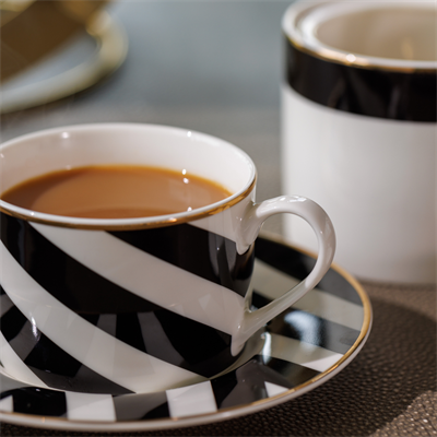 Mikasa MKLDGEOCUPPK2 Luxe Deco Geometrik Çizgili 2li 200ml Çay Fincanı ve Tabaklar Seti