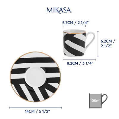 Mikasa MKLDGEOESPPK2 Luxe Deco 2li 100ml Geometrik Çizgili Kahve Fincan Takımı