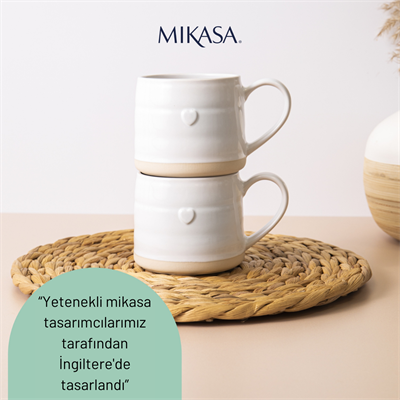 Mikasa MKMUGHRTPK2 Farmhouse Heart Stoneware 2li 380ml Beyaz Kupalar