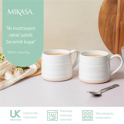 Mikasa MKMUGLOVEPK2 Farmhouse Seni Seviyorum 2li 380ml Beyaz Seramik Kupalar