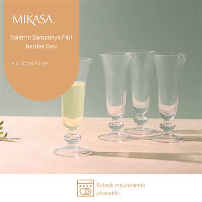 Mikasa MKSALFLU4PC Salerno 4lü 170ml Şampanya Flut Kadehi