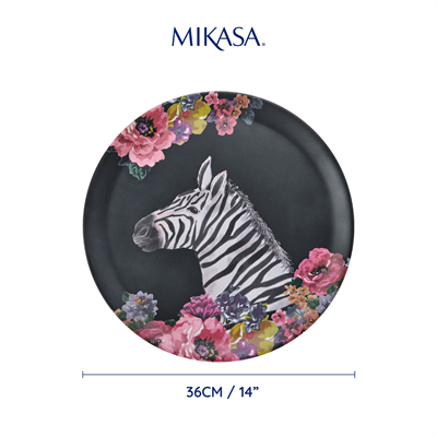 Mikasa MKWILDTRAYZEB Wild at Heart Melamin 36cm Yuvarlak Tepsi Zebra