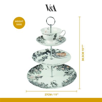 Mikasa x V&A Alice In Wonderland 5200022 Porselen 3 Katlı Kek, Pasta Standı