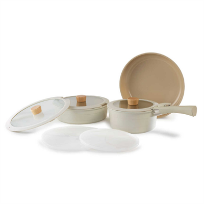 Neoflam NEOMDS9I Midas Bej 9 Parça Ayrılabilen Saplı İç İçe Geçebilen Tencere Tava Seti