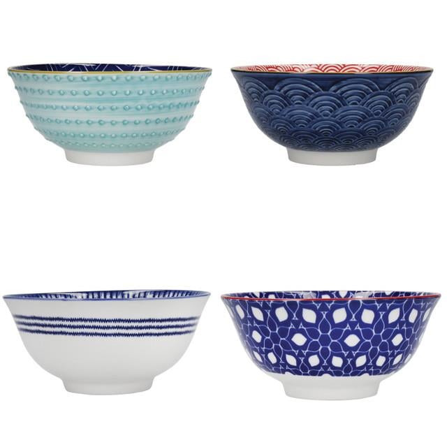 KitchenCraft  KCBOWL15PK4BLU Sırlı Kırmızı ve Mavi Desenli Çorba Kase Seti 4'lü