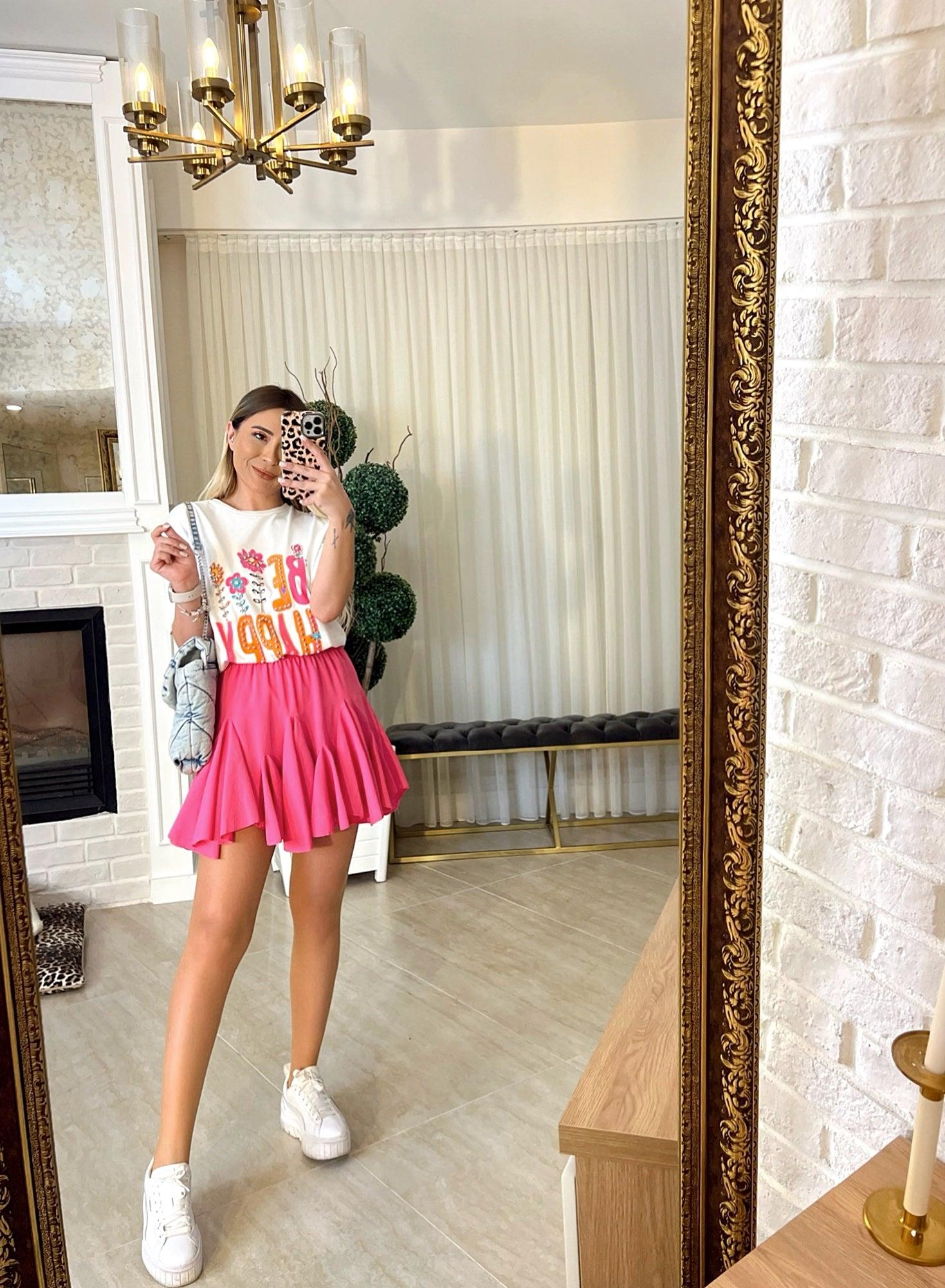 Ayrobin Parçalı Pembe Etek
