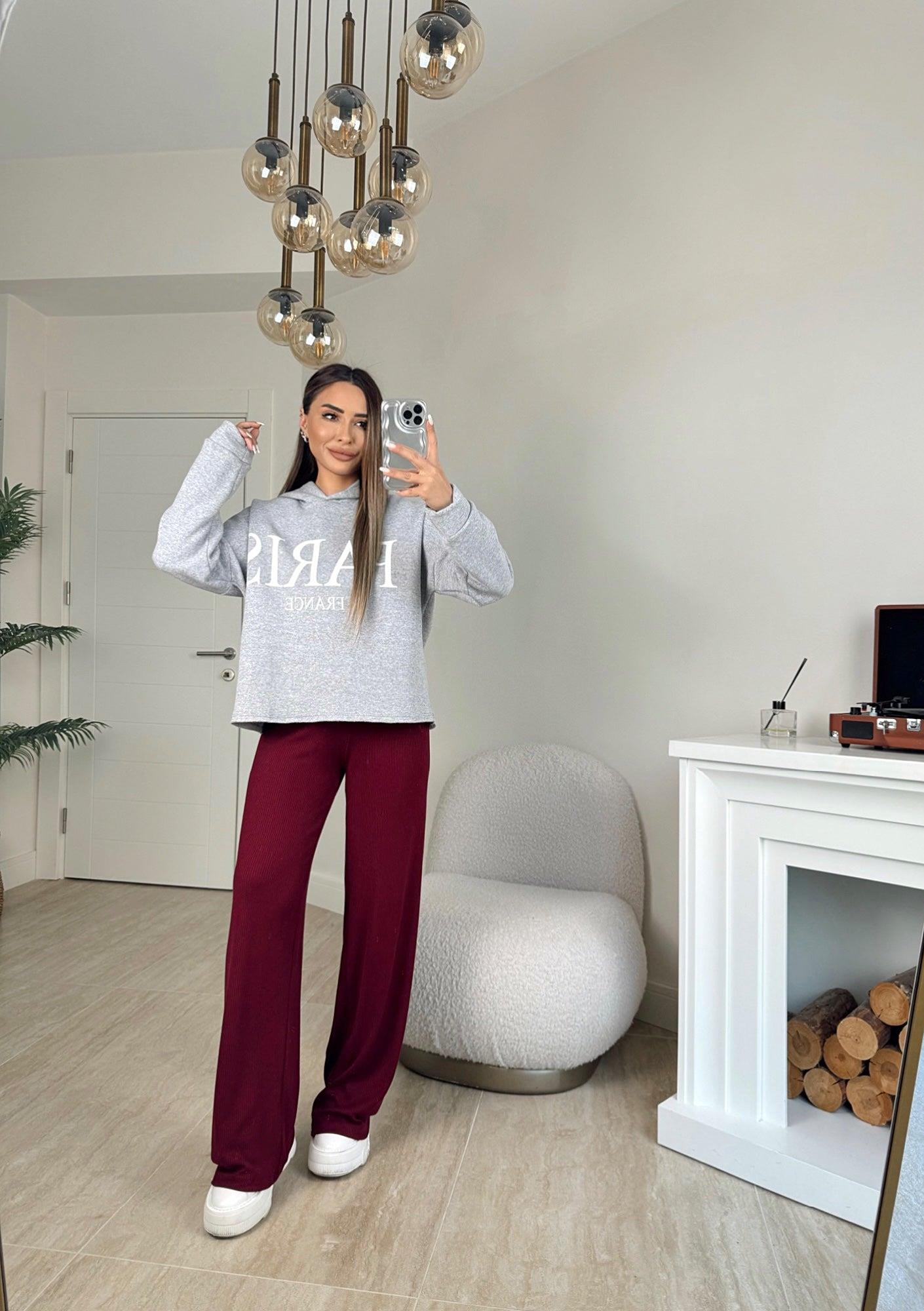 Bordo Yumoş Triko Pantolon