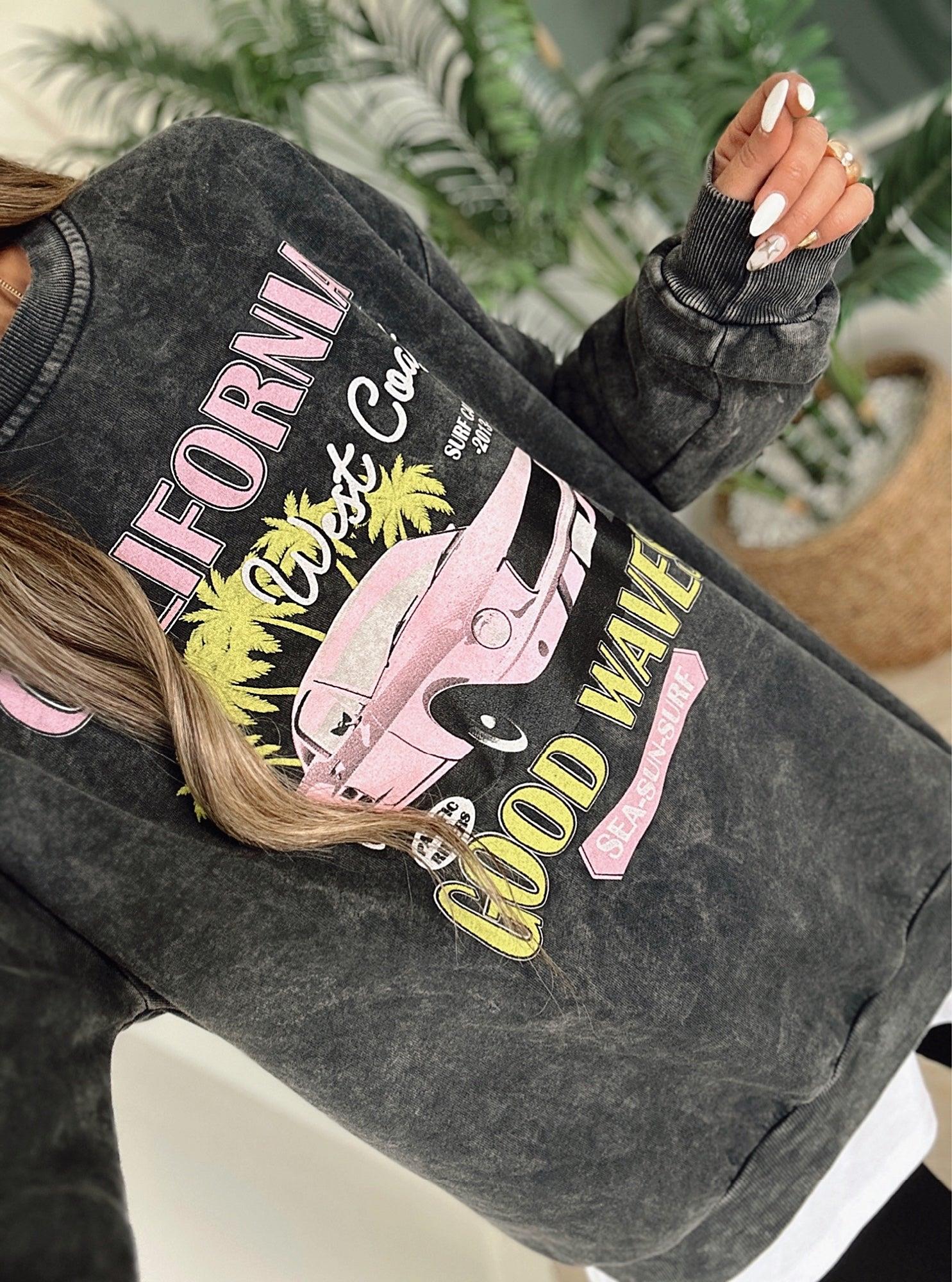 California Baskılı Yıkamalı Sweatshirt