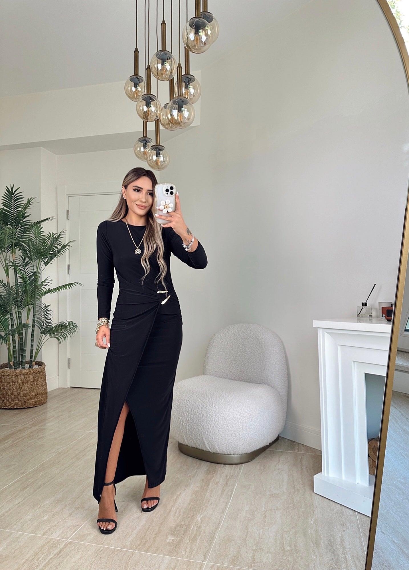 Gold Toka Detay Sandy Midi Elbise