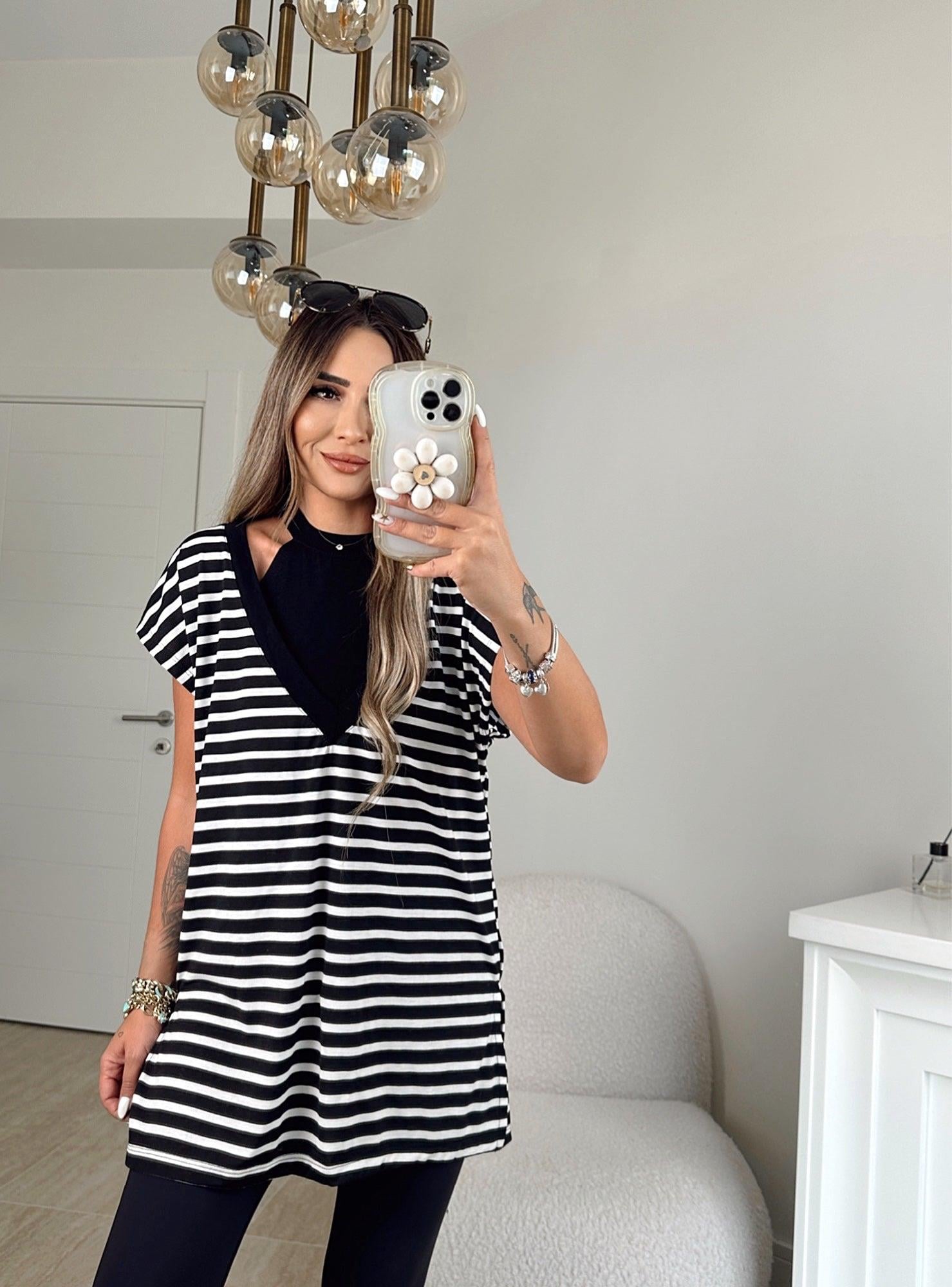 Halter Crop & Tunik Çizgili İkili Takım