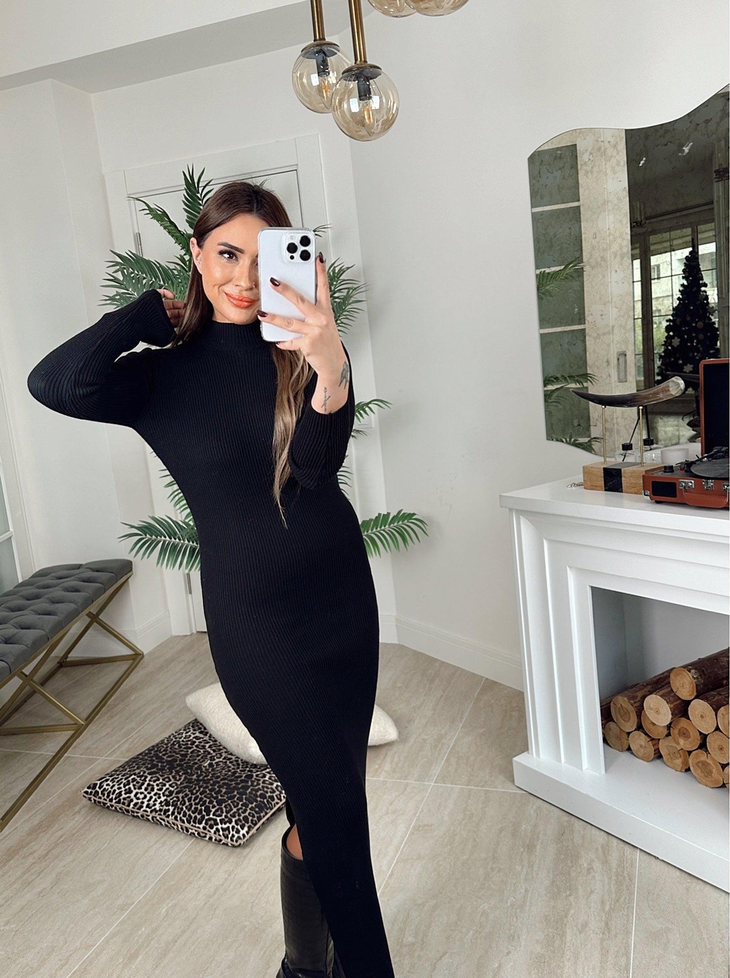 M.n.g Balıkçı Yaka Yanı Yırtmaçlı Triko Elbise