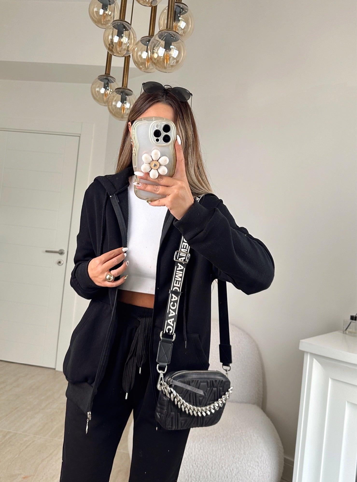 Siyah Kapişonlu Sweat Hırka