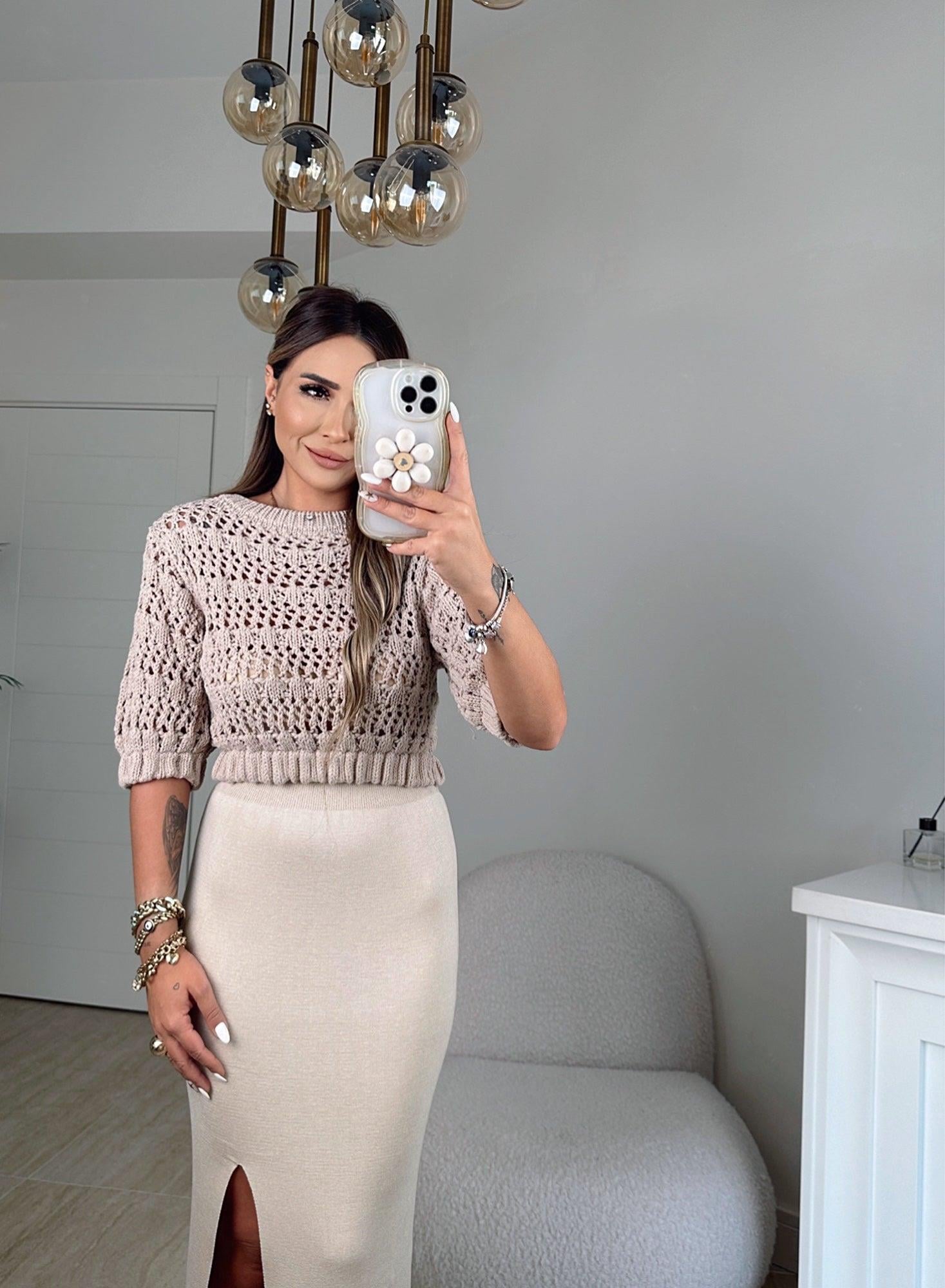 Vizon Delikli Lastikli Crop Kazak
