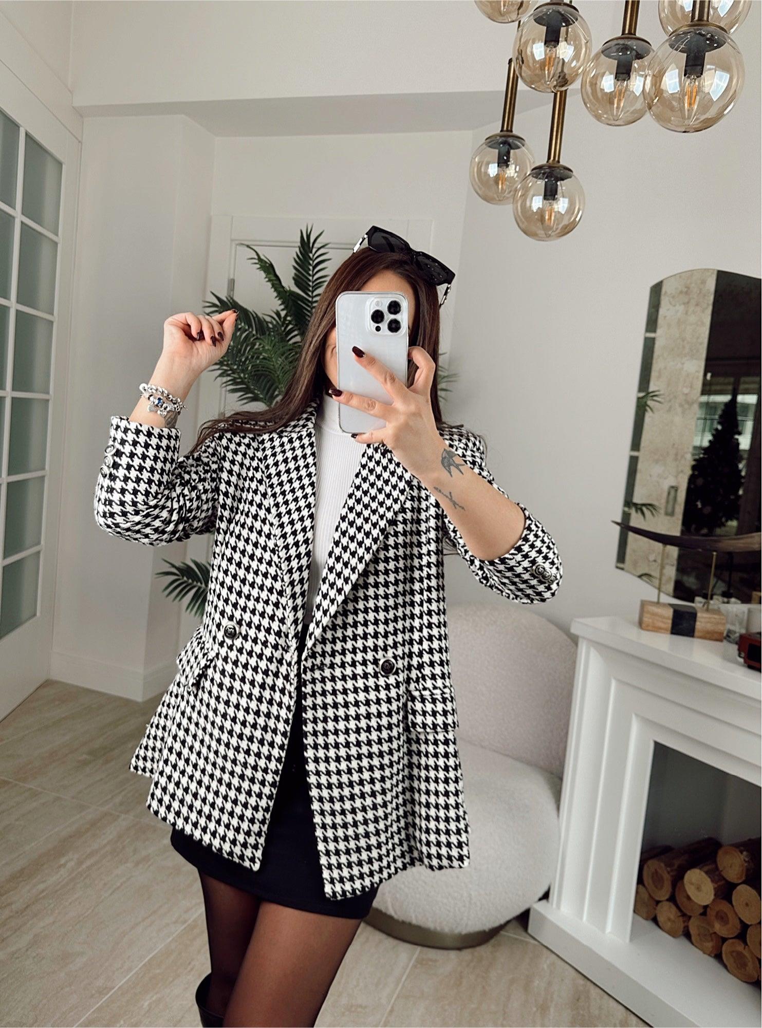 Z.A Kaz Ayağı Desen Siyah Blazer Ceket