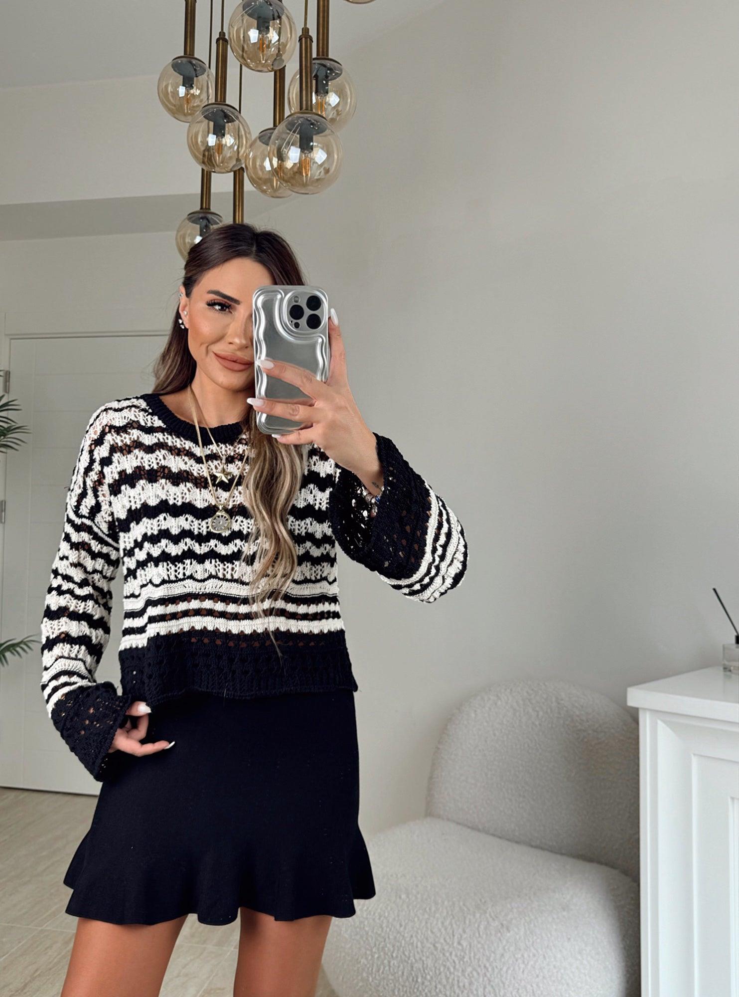 Z.A Model Dokulu Siyah-Beyaz Triko