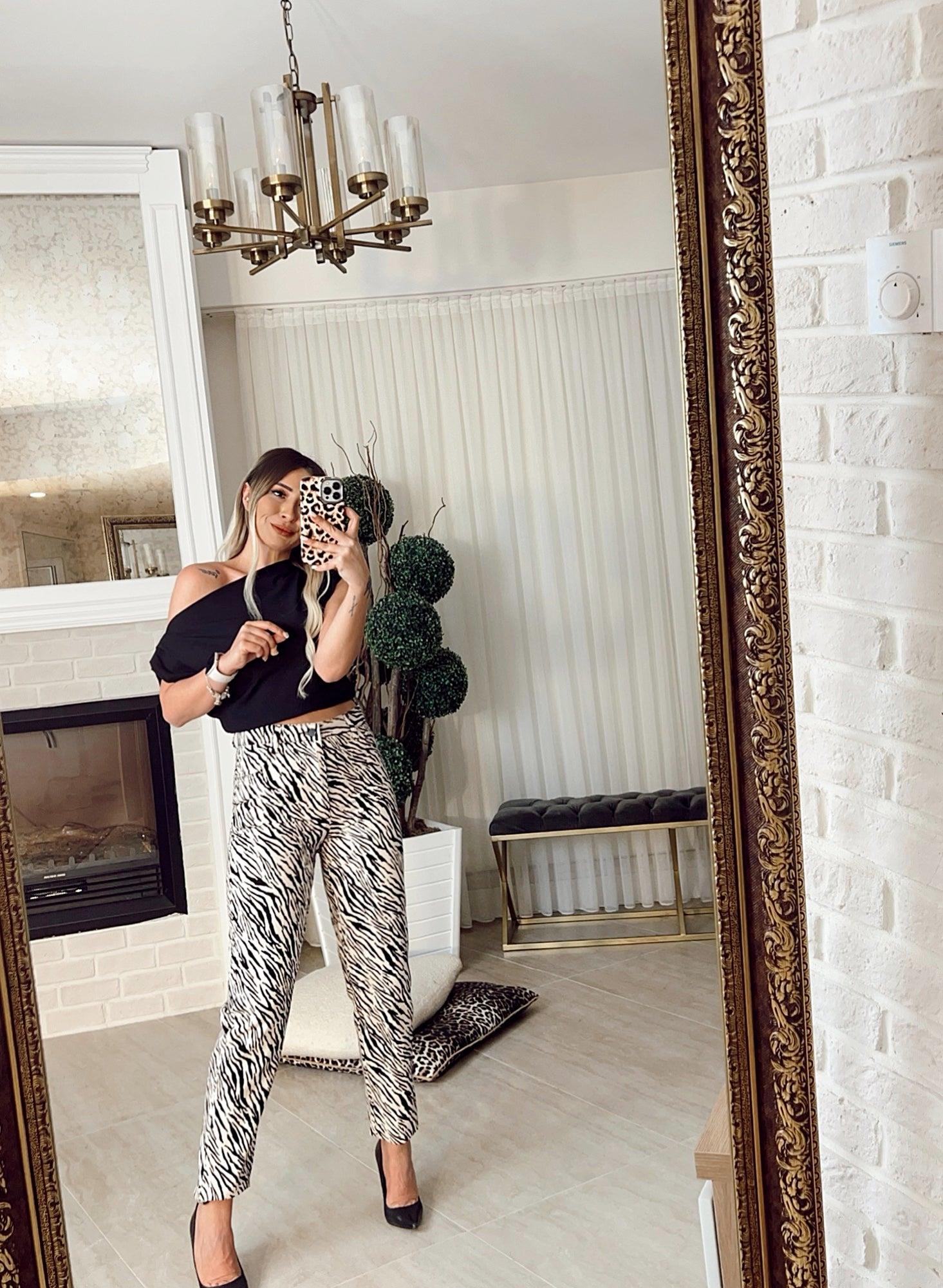 Zebra Desen Gabardin Pantolon