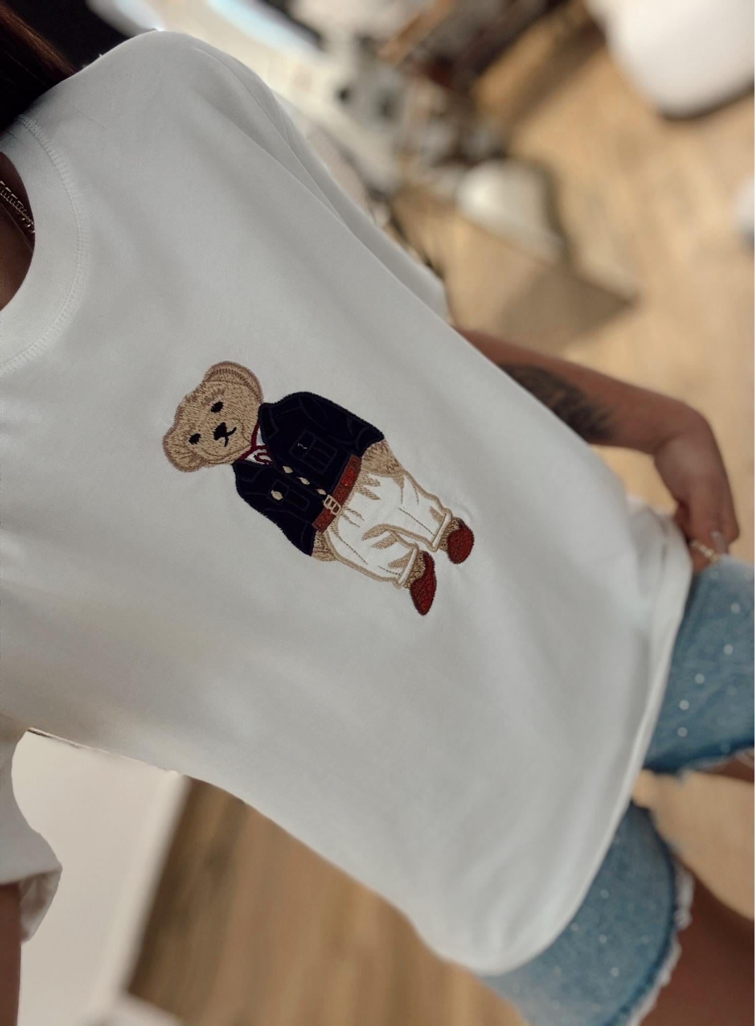 Ayıcık Baskı Pamuklu Beyaz Tshirt