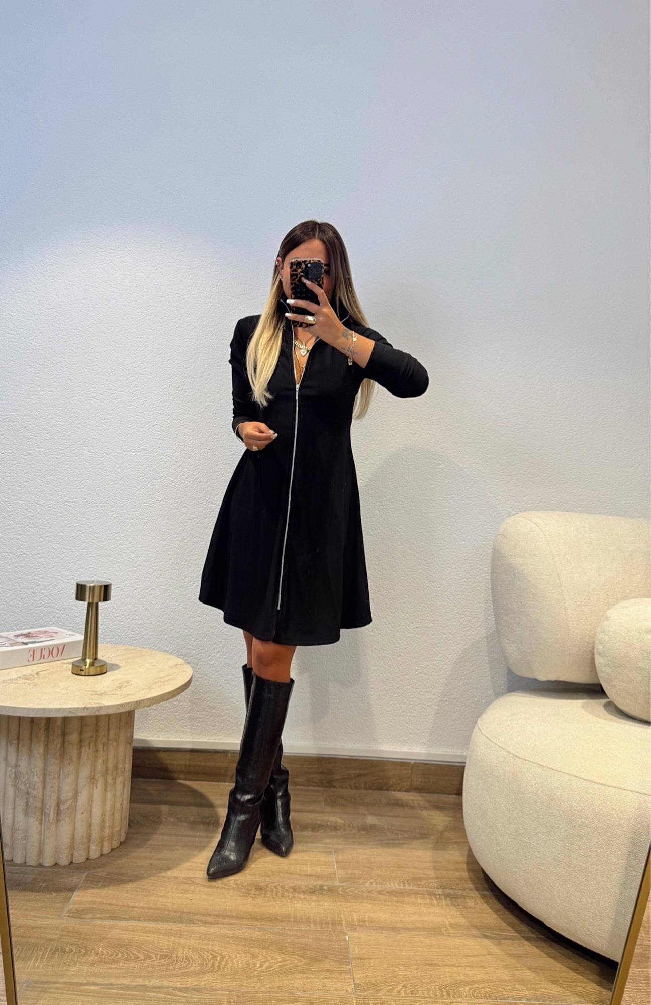 Balıkçı Yaka Fermuarlı Mini Elbise