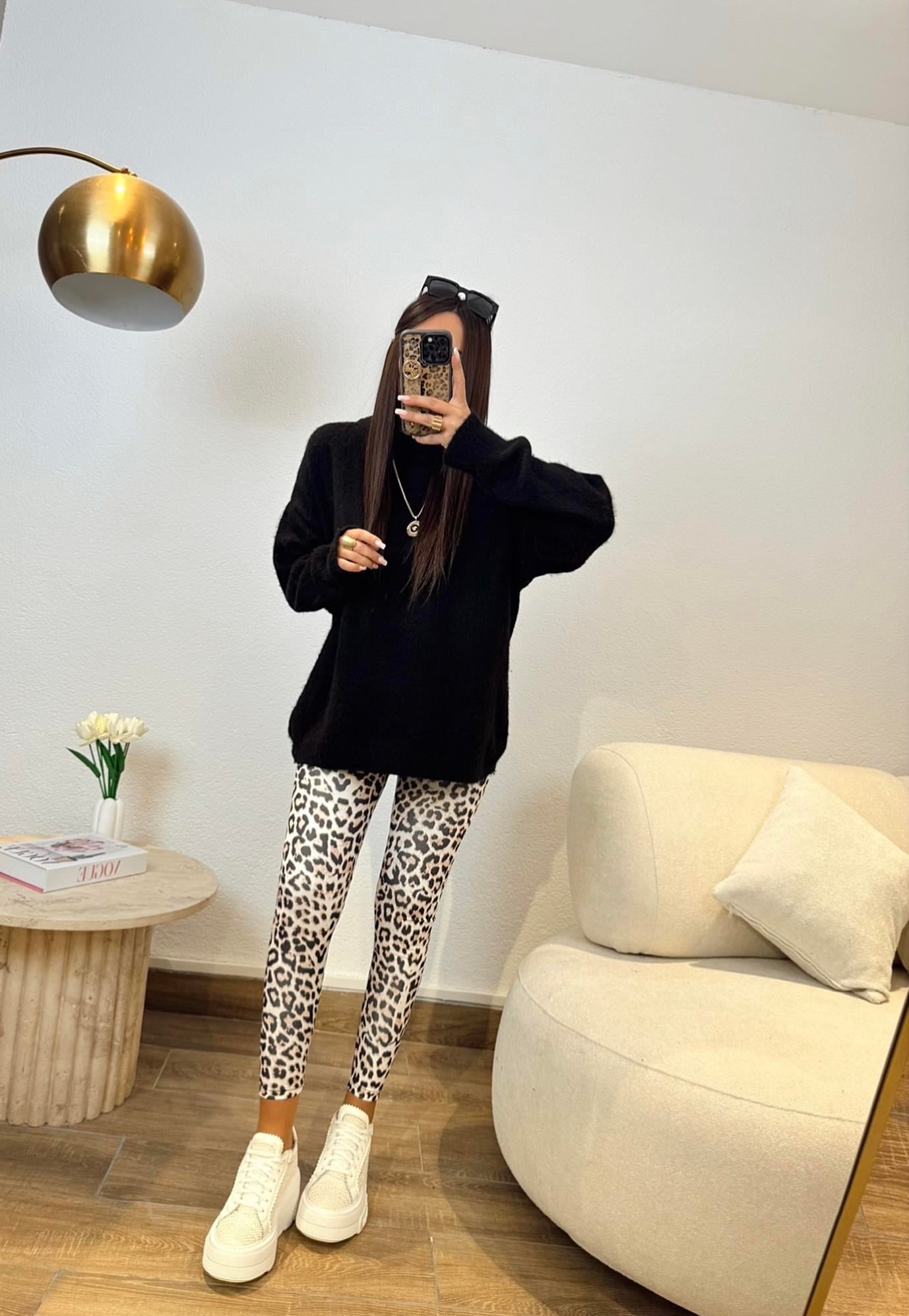 Bej Leopar Desen Toparlayıcı Tayt