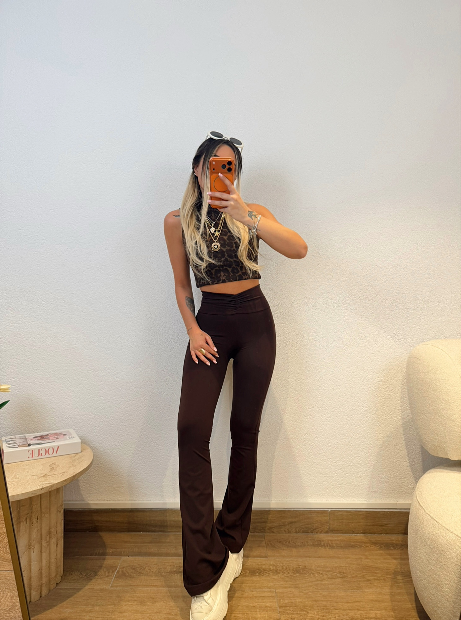 Bel Detay Toparlayıcı İspanyol Kahve Tayt Pantolon