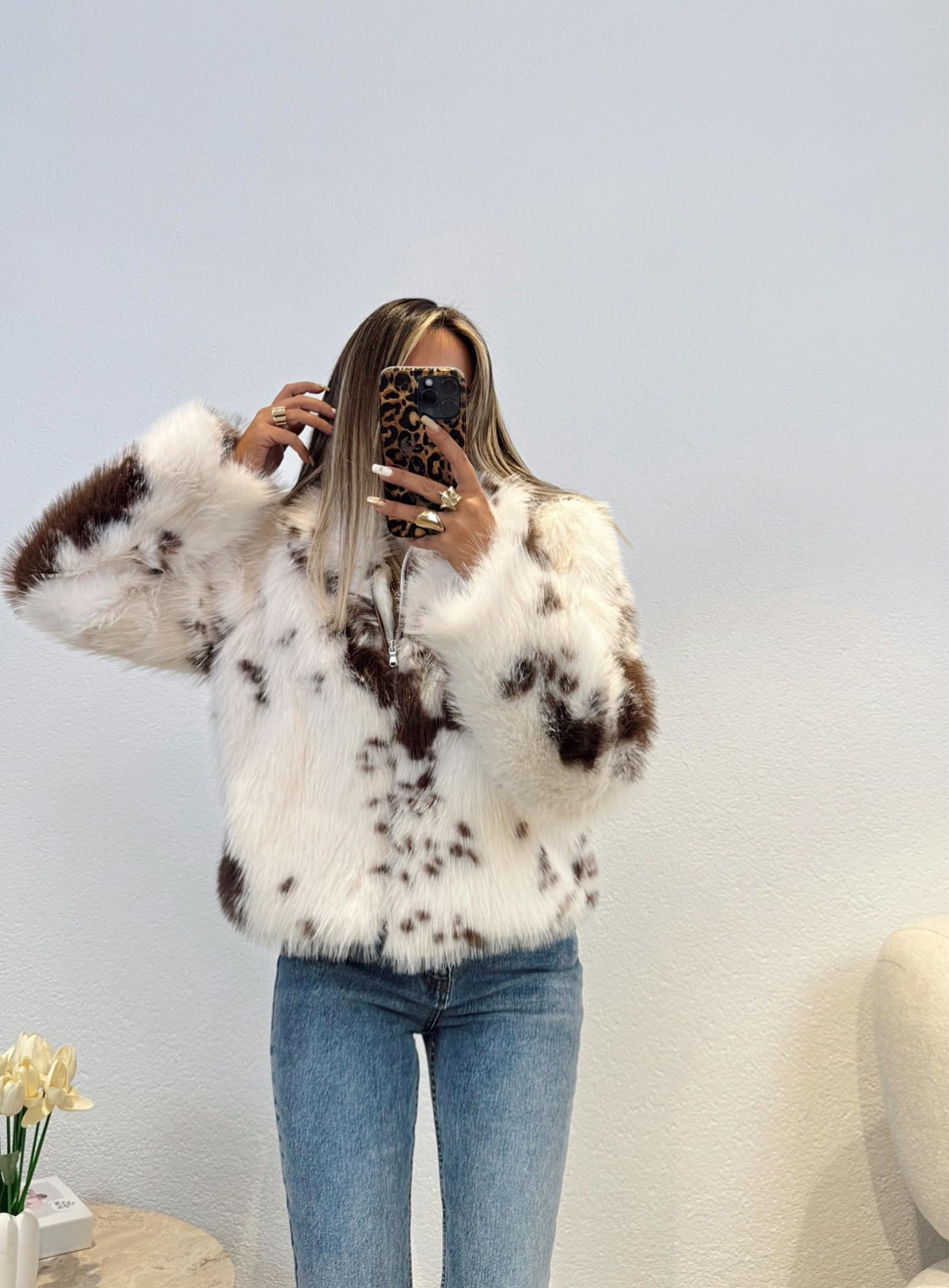 Beyaz Kahve Desenli Kürk