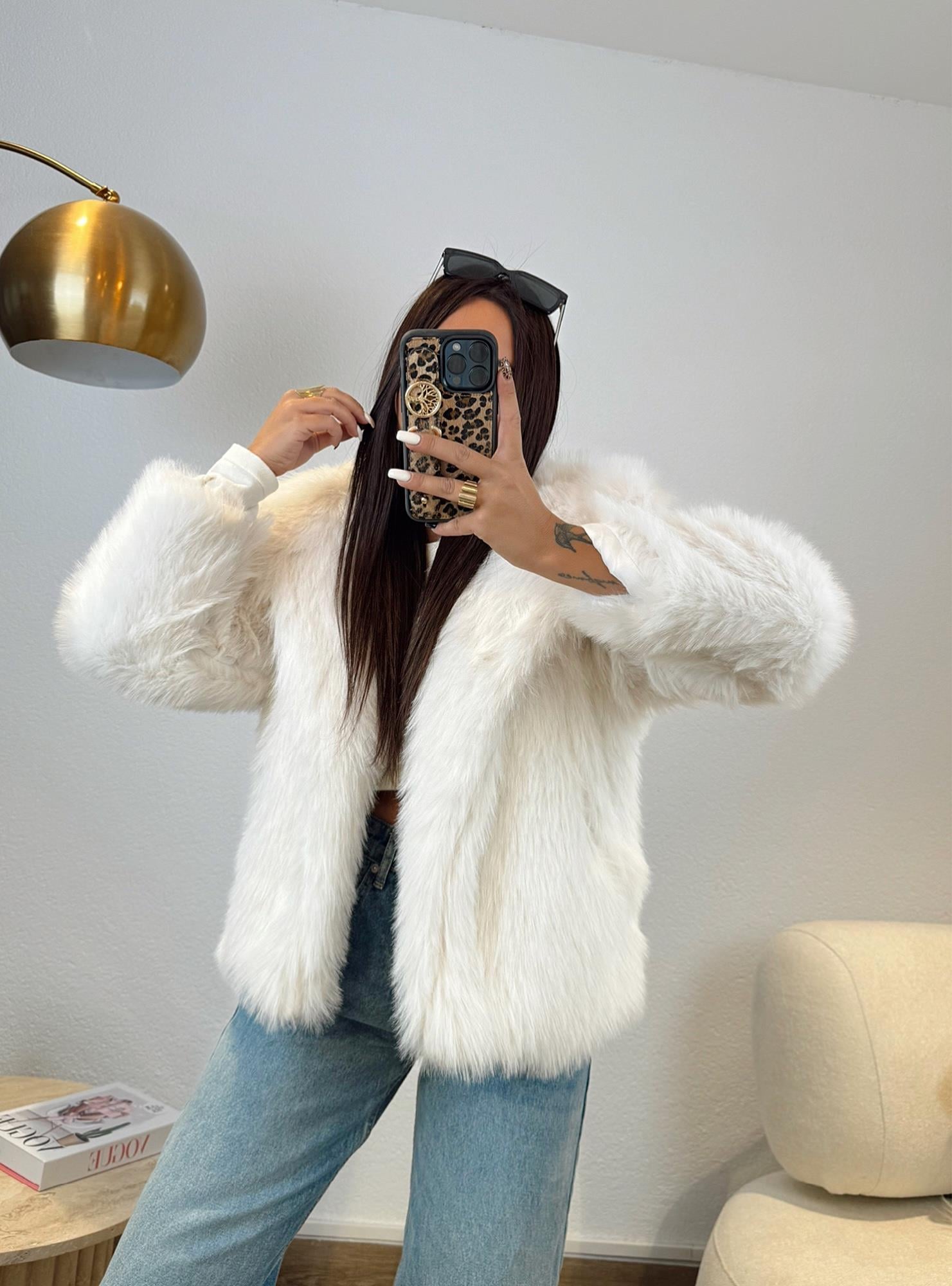 Beyaz Premium Suni Kürk Ceket