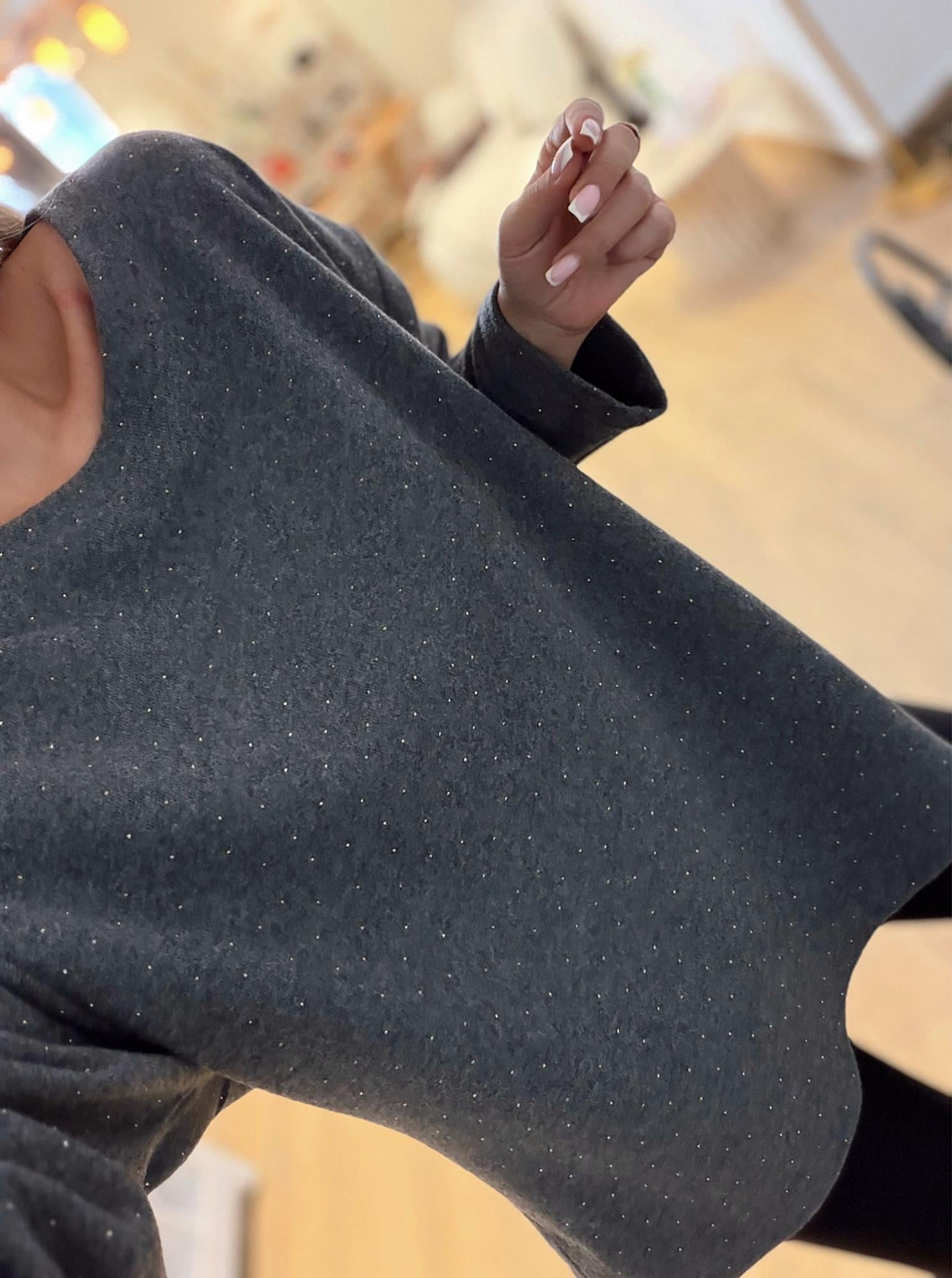 Bisiklet Yaka Taşlı Gri Triko