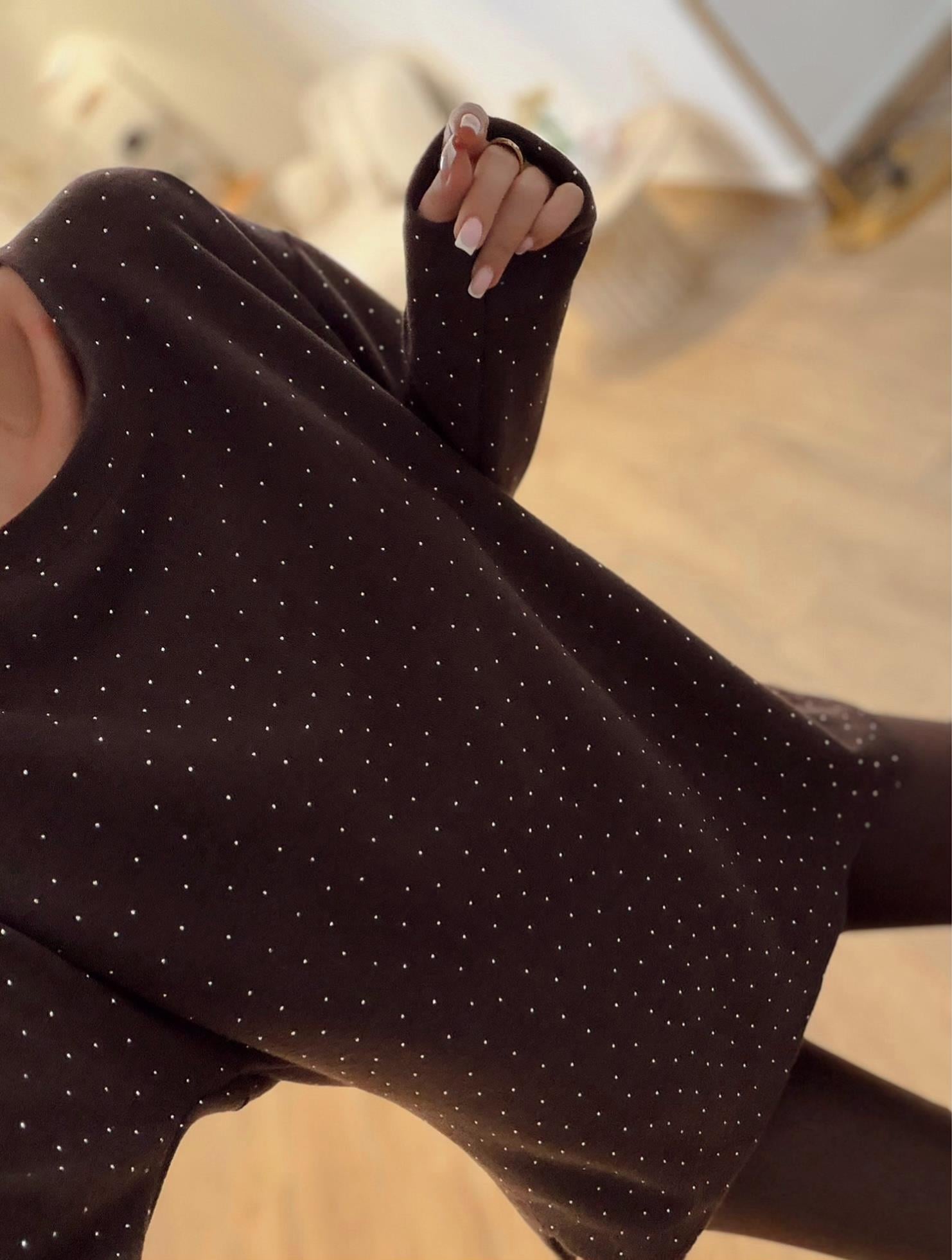 Bisiklet Yaka Taşlı Kahve Triko