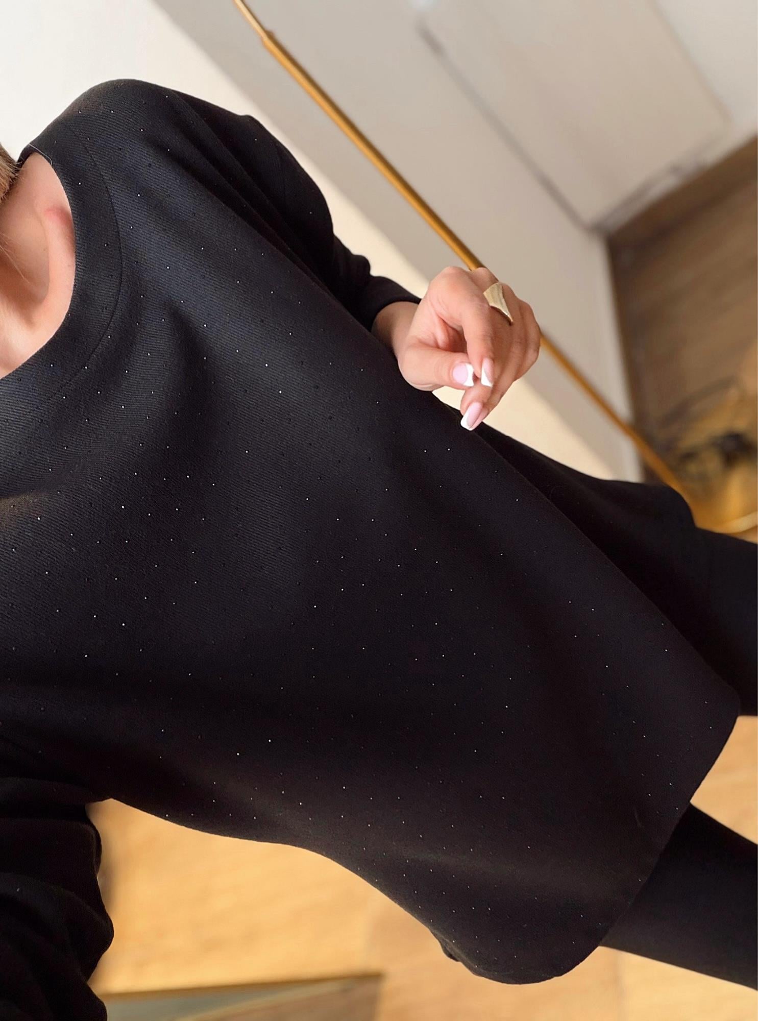 Bisiklet Yaka Taşlı Siyah Triko