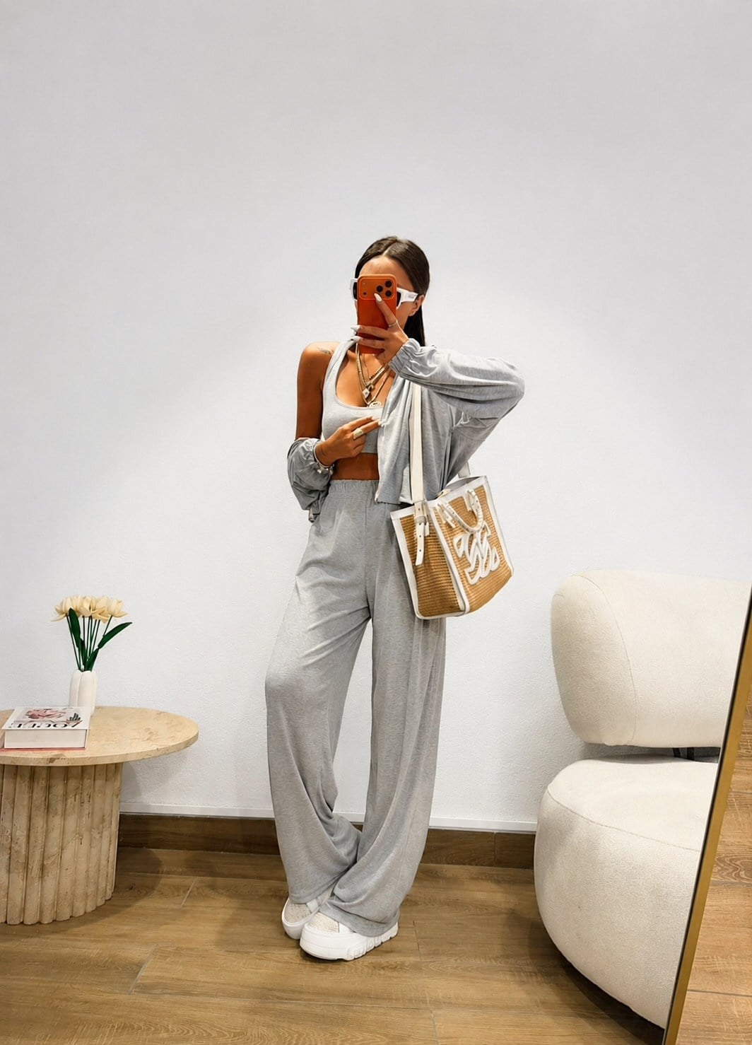 Bralet Detay Üçlü Modal Gri Takım