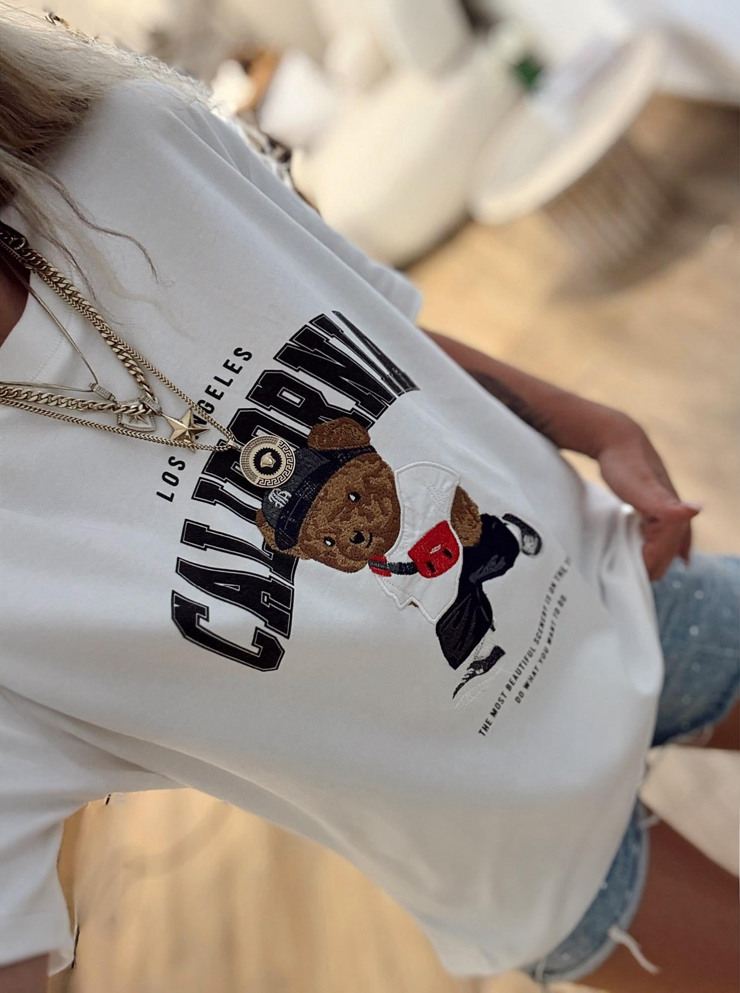 California Baskı Beyaz Tshirt