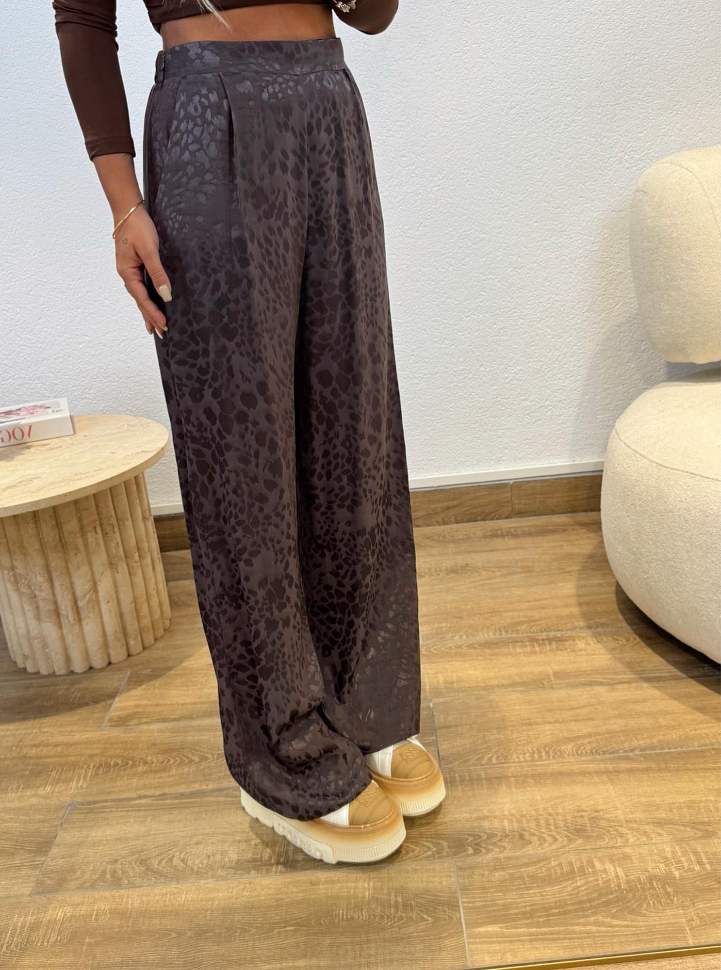 Desenli Kahve Saten Pantolon