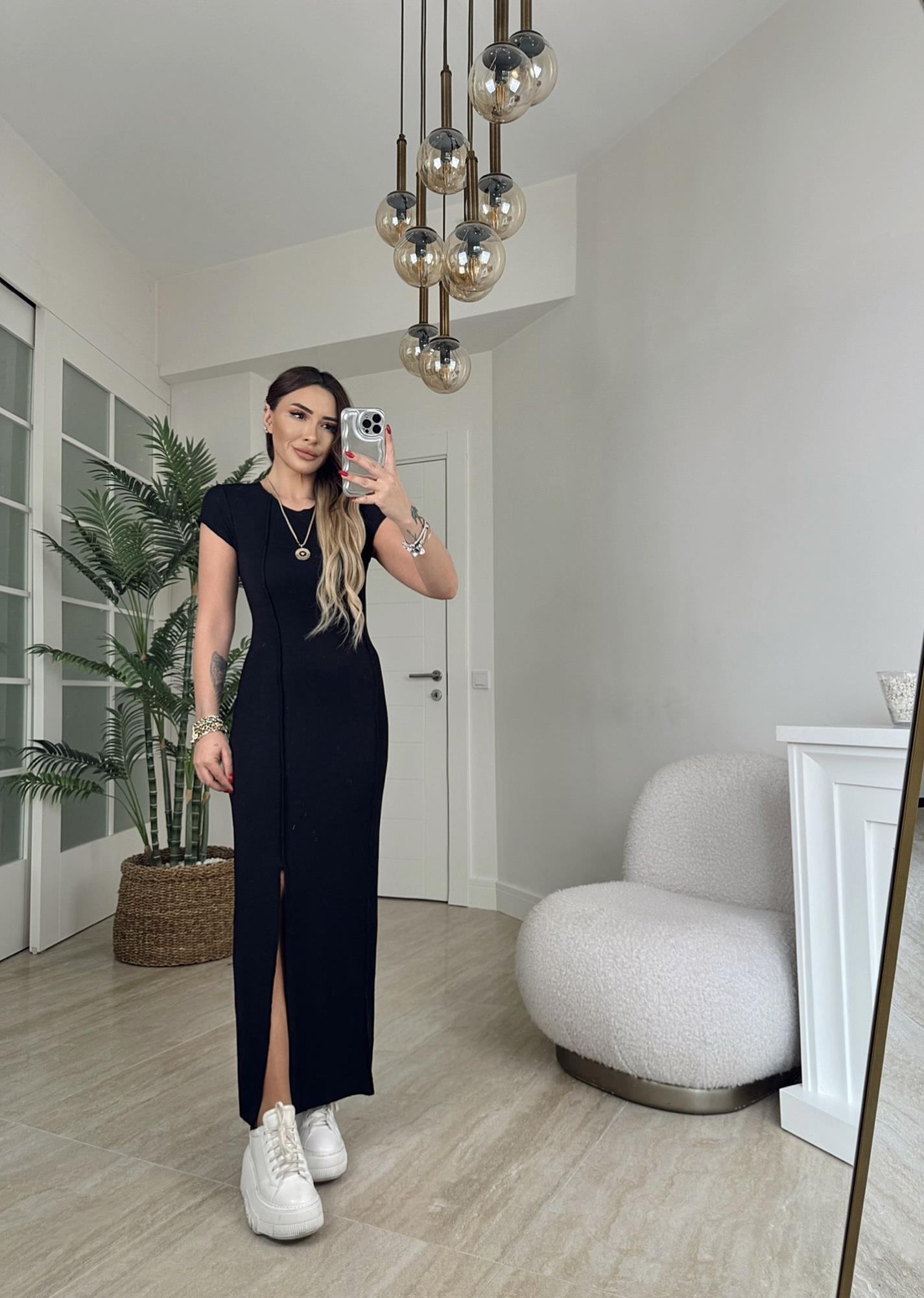 Dikişli Tek Yanı Yırtmaçlı Midi Boy Elbise