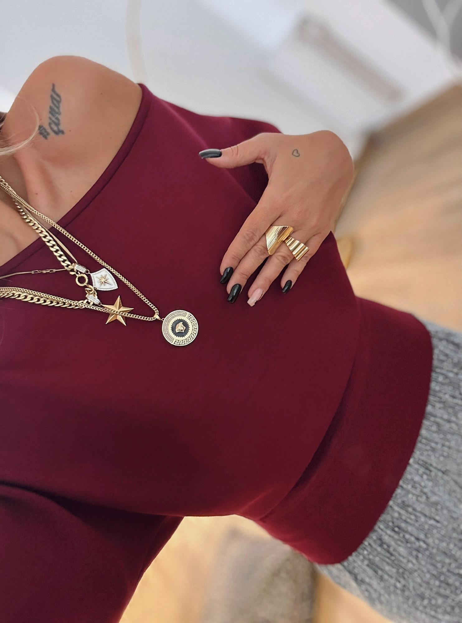 Düşük Omuz Modal Bordo Sweat