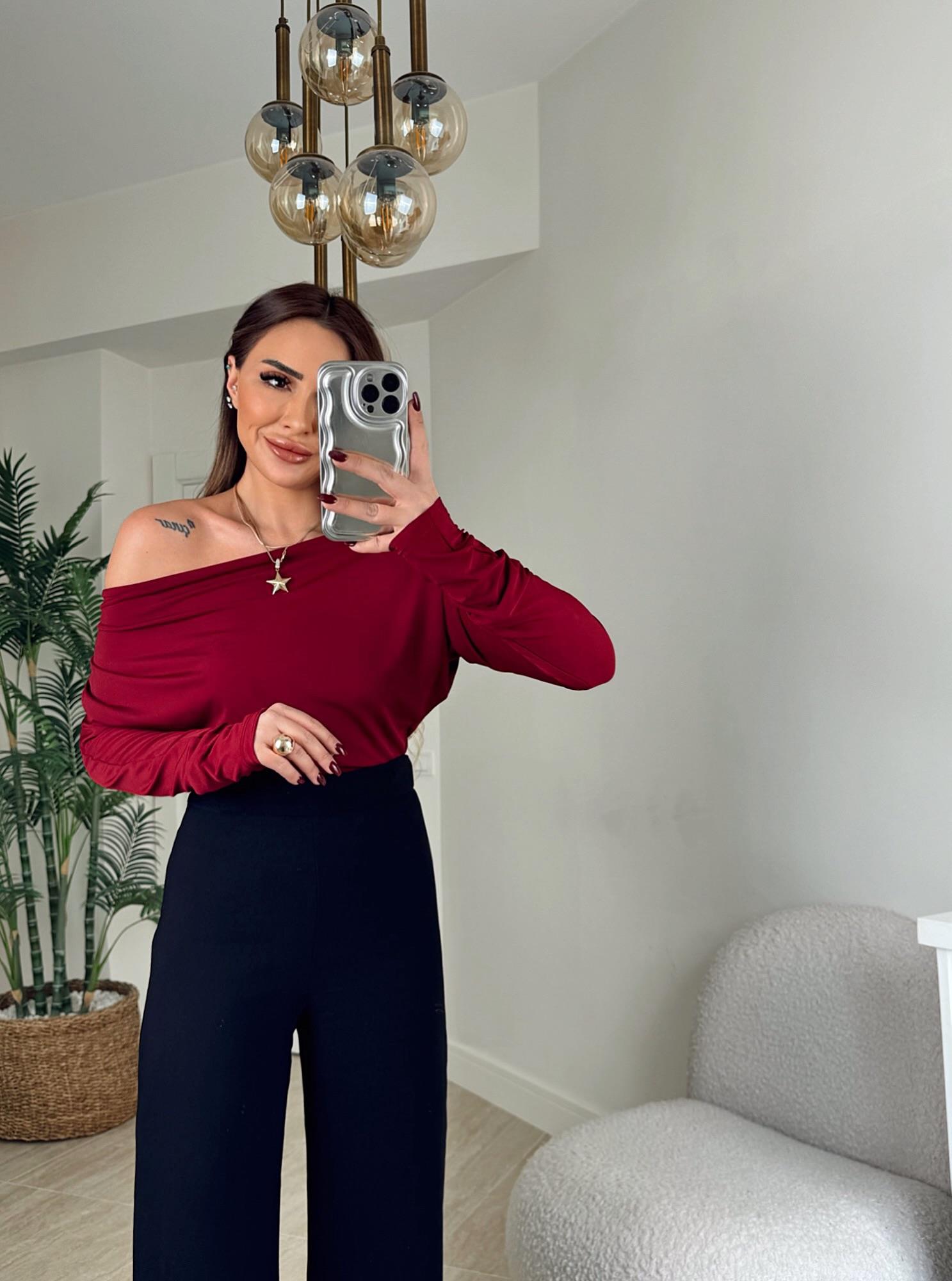 Düşük Omuz Yarasa Model Sandy Bordo Badi