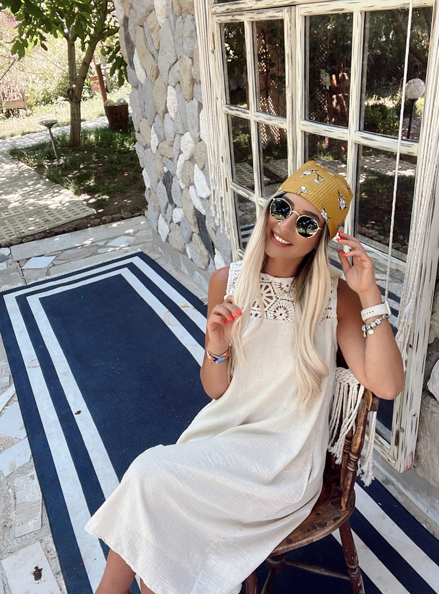 Güpür Detay Ham Keten Taş Salaş Elbise