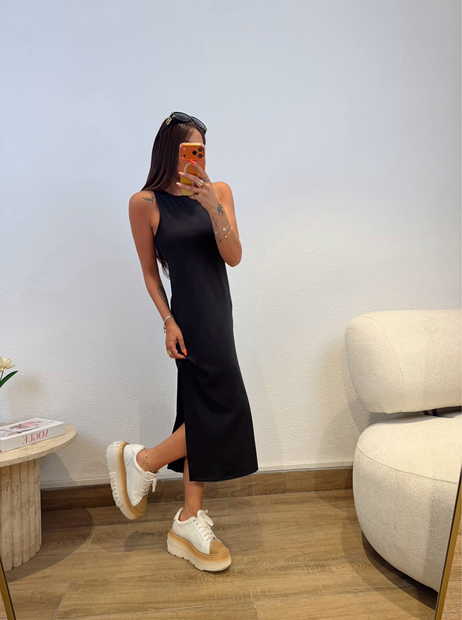 Halter Yaka Tek Yanı Yırtmaçlı Fitilli Siyah Basic Elbise