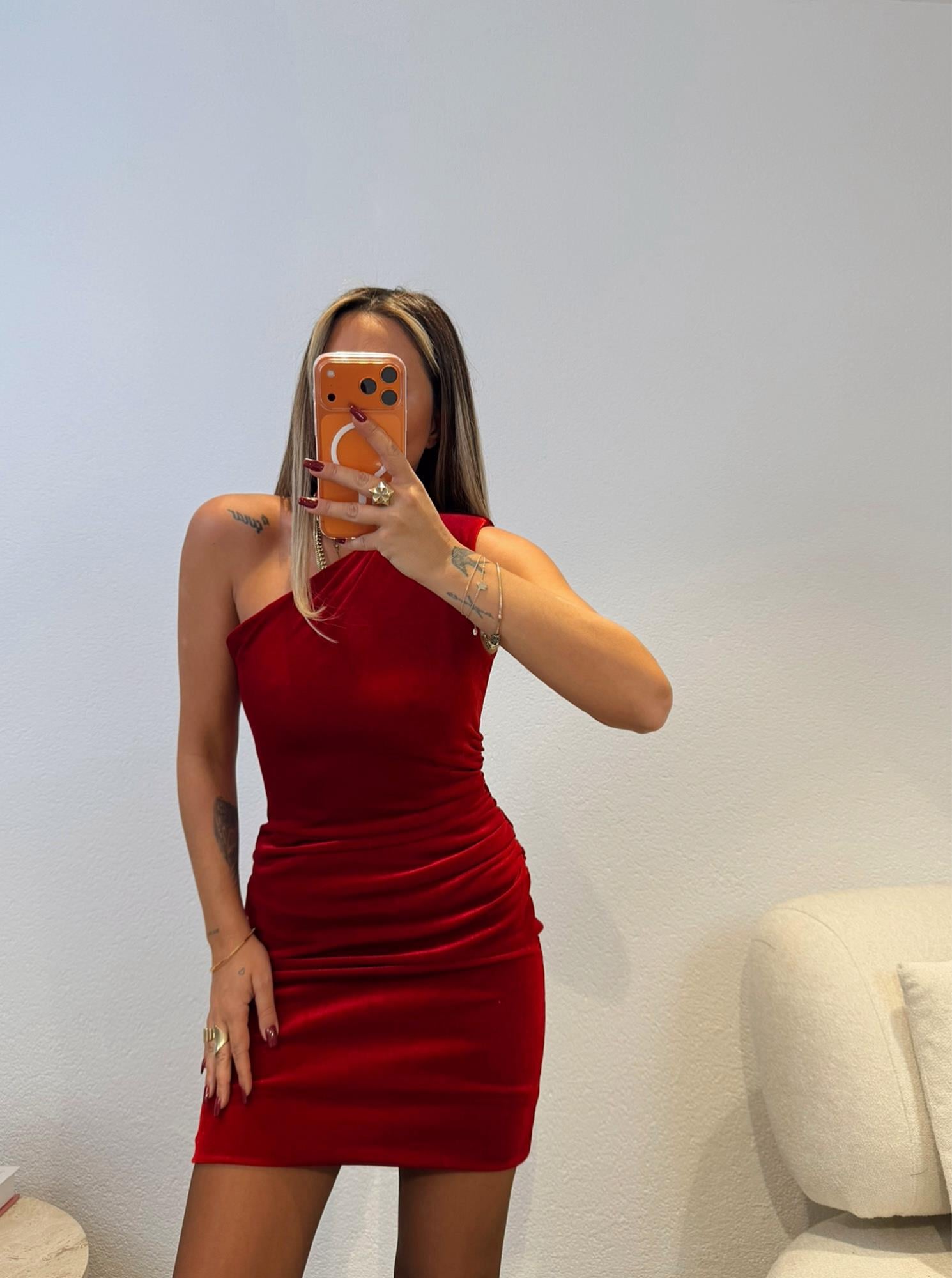 Kadife Vatkalı Mini Bordo Elbise