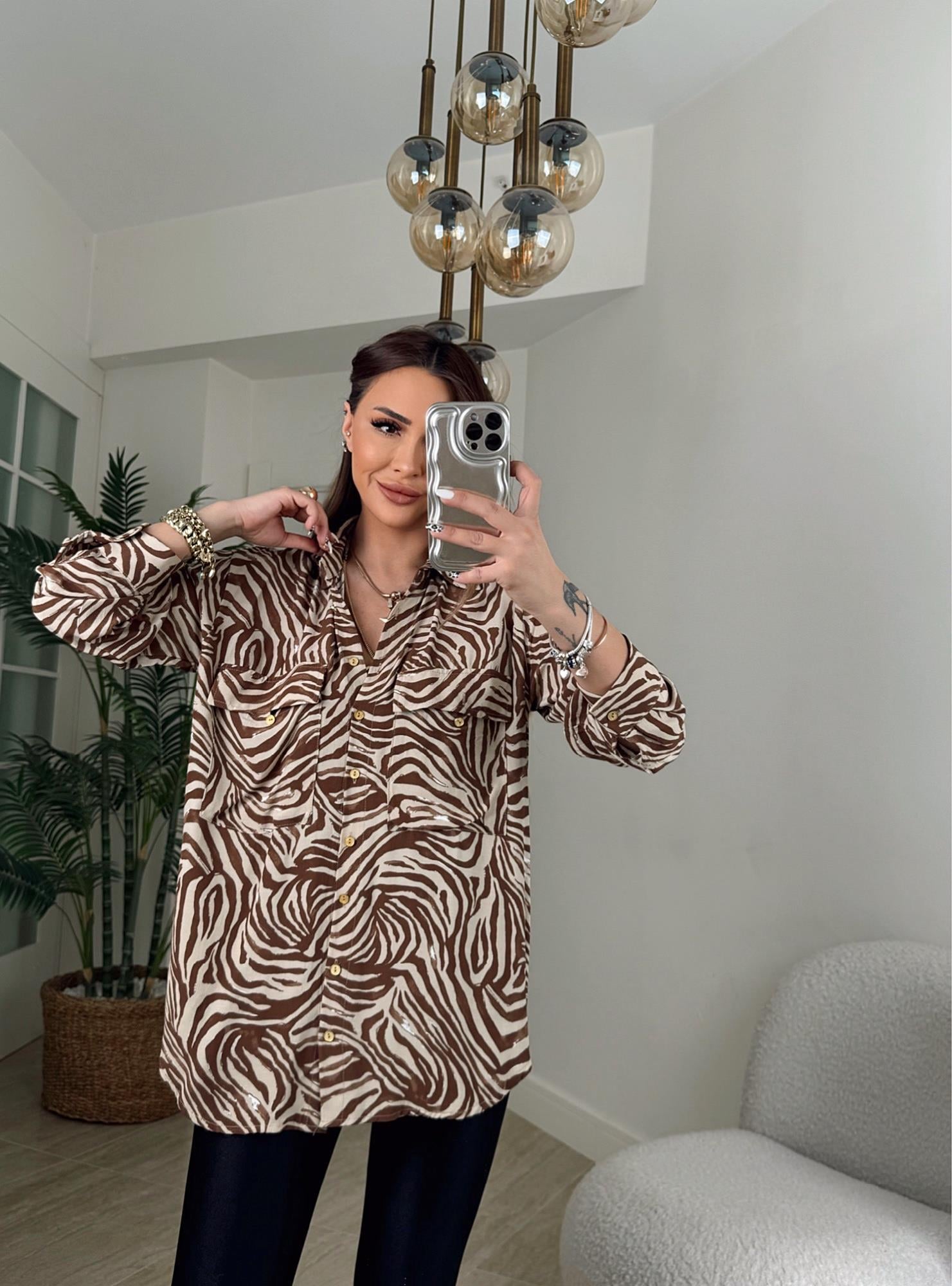 Kahve Zebra Desen Gömlek