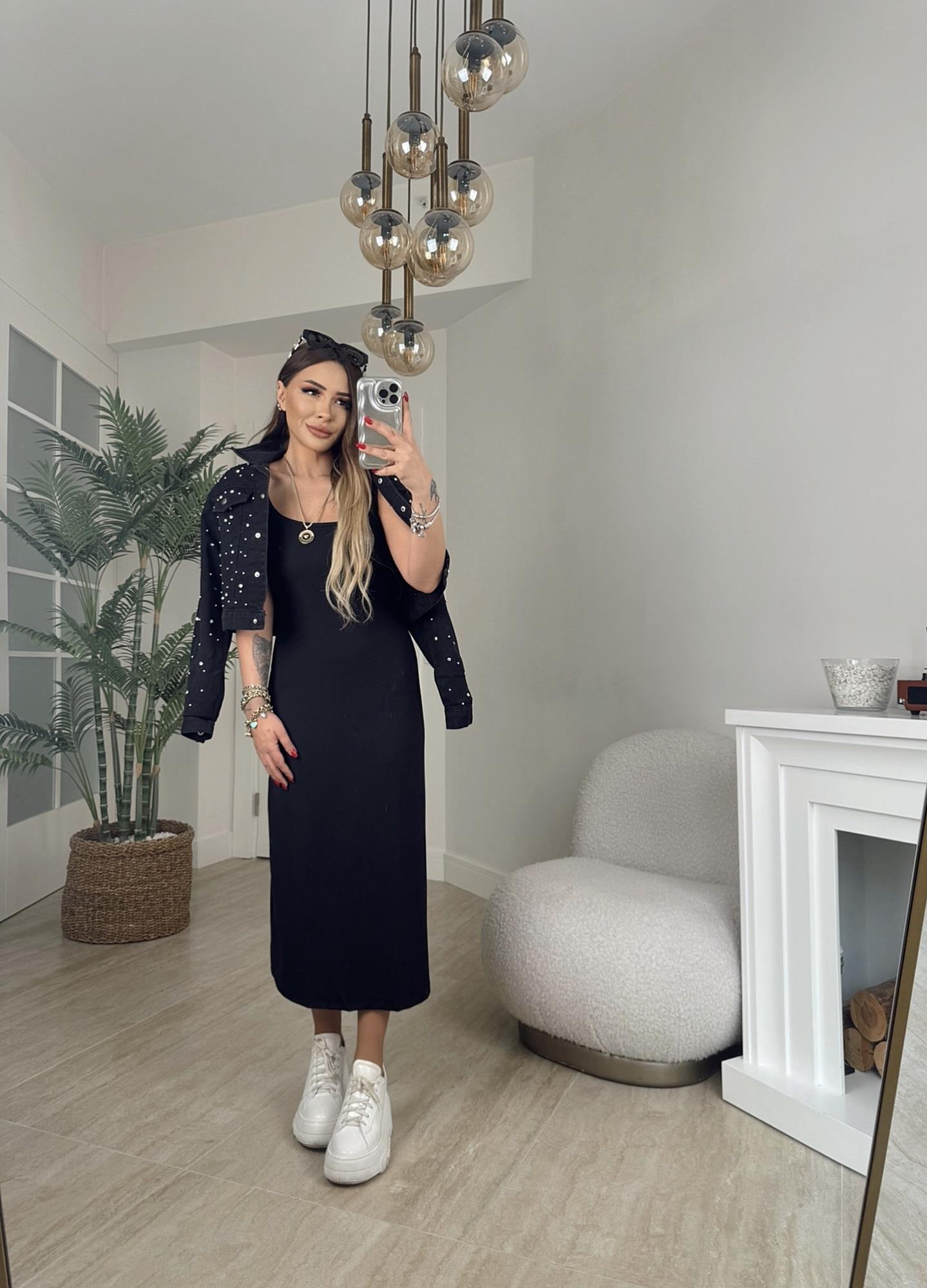 Kare Yaka Basic Midi Boy Elbise